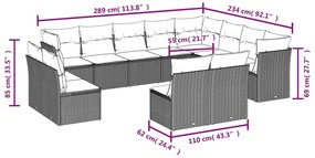 12 részes szürke polyrattan kerti ülőgarnitúra párnákkal