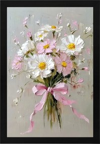 Poszter Keret Fa Olaj Impasto Mezei Virágok Margaréta Csokor 40x60