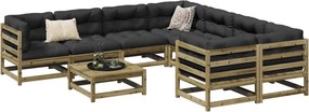vidaXL 9 részes impregnált fenyőfa kerti kanapészett párnákkal