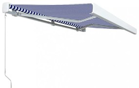 kék és fehér manuális, kazettás napellenző 350 x 250 cm