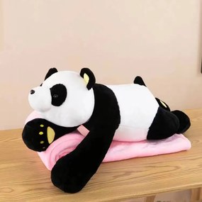 Plüss fekete-fehér PANDA rózsaszín babatakaróval belül