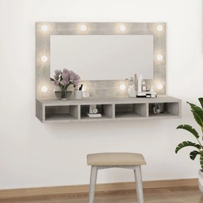 betonszürke tükrös szekrény LED-ekkel 90 x 31,5 x 62 cm