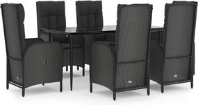 vidaXL 7 részes fekete polyrattan kerti étkezőgarnitúra párnával
