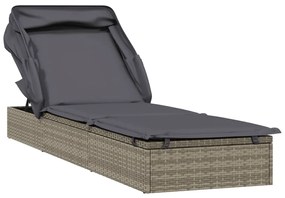 vidaXL szürke polyrattan napozóágy összecsukható tetővel 213x63x97 cm