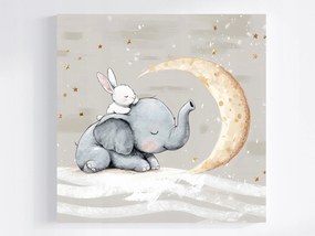 Vászonkép Canvas Ég Csillagok Hold Álom Mese Elefánt Nyúl 40x40