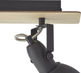 Fekete mennyezeti spotlámpa fával, 3 izzós, forgatható és dönthető - Jakub