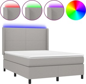 vidaXL világosszürke szövet rugós és LED-es ágy matraccal 140x200 cm