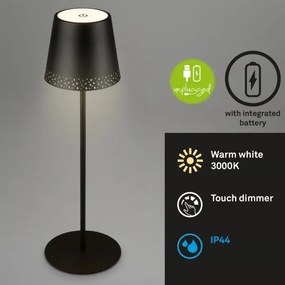 Brilo - LED újratölthető érintésvezérelt asztali lámpa KIKI LED/2,6W/5V IP44 2600 mAh fekete