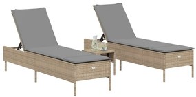 2 db bézs polyrattan napozóágy párnával
