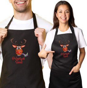 Konyhai kötény nyomott mintával karácsonyi ajándék rénszarvas "Boldog karácsonyt"