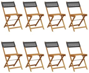8 db fekete polyrattan és tömör fa összecsukható kerti szék