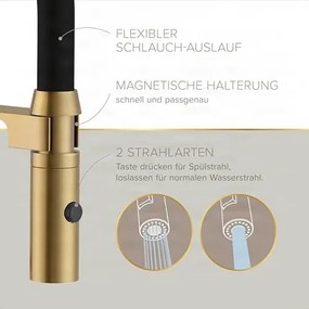 Mosogatócsaptelep ELITE EDITION KF1445 kihúzható zuhanyfejjel, arany-fekete, ezüst-fekete és króm-fekete kivitelben — Króm