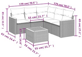 6 részes fekete polyrattan kerti ülőgarnitúra párnákkal
