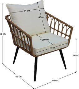 Kerti fotel, természetes/fekete/bézs, ARALY