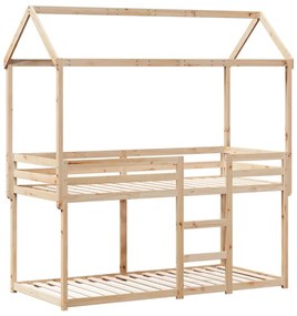 tömör fenyőfa ágy emelettel és tetővel 75 x 190 cm