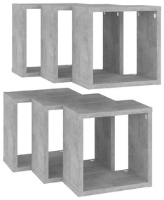 6 db betonszürke fali kockapolc 26 x 15 x 26 cm