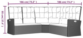 fekete polyrattan dönthető sarokkanapé párnával