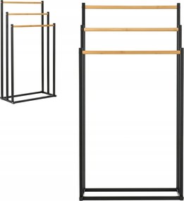 Törölközőtartó állvány álló fürdőszobai padló fekete 3 szintes