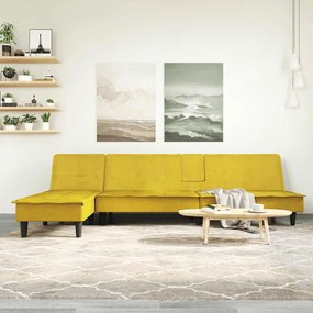 sárga L-alakú bársony kanapéágy 255x140x70 cm