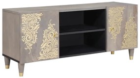 TV szekrény Szürke és Arany 105 x 33.5 x 46 cm Tömör mangófa