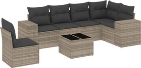 vidaXL 7 részes világosszürke polyrattan kerti ülőgarnitúra párnákkal