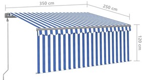kék és fehér automata napellenző redőnnyel 3,5 x 2,5 m