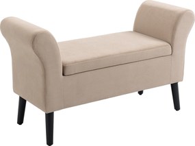 HOMCOM Kárpitozott Pad Tárolóval, Karfás a Folyosóra, Hálószobába, Velvet Poliészter 111,5 x 41 x 65 cm Bézs | Aosom