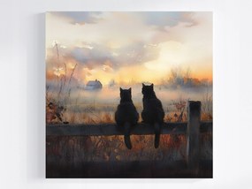 Vászonkép Canvas Őszi Falu Rét Köd Fekete Macskák Barátság 40x40