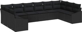 vidaXL Kanapé Szett párnával 10 pcs Fekete polirattan