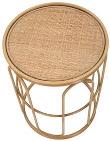 Kerek kisasztal fém vázzal és rattan asztallappal