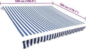 Kék és fehér vászon napellenző tető 5 x 3 m