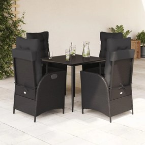 5 részes fekete polyrattan kerti étkezőgarnitúra párnákkal