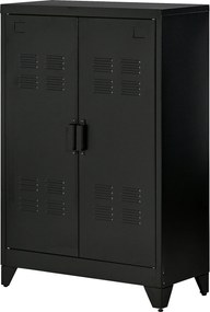 HOMCOM Többfunkciós Fém Irattartó Szekrény, Mágneses Rácsos Kétajtós, Állítható Polccal, Irodai Tárolószekrény, 75 x 33 x 110 cm, Fekete | Aosom