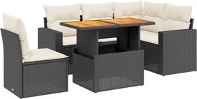 vidaXL 6 részes fekete polyrattan kerti ülőgarnitúra párnákkal