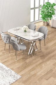 Zae étkezőgarnitúra, fehér márvány-króm, 168 cm – TR240CHR3072