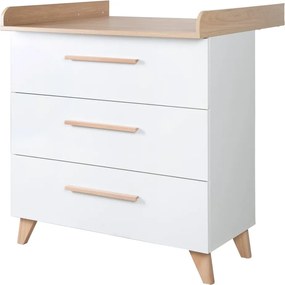 Fehér gyerek komód pelenkázó feltéttel, tölgyfa dekorral 88,5x99x76 cm Léon – Roba