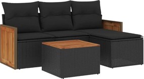vidaXL 5 részes fekete polyrattan kerti kanapészett párnákkal