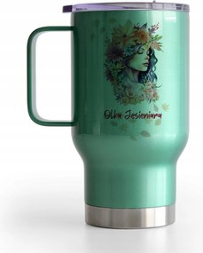 Termo Bögre zöld 300ml névvel őszi ajándék fogantyúval