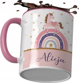 Rózsaszín bögre gyereknapra születésnapra lányának unikornissal Név