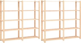 vidaXL 2 db 5-szintes tömör fenyő tárolópolc 500 kg 170 x 38 x 170 cm