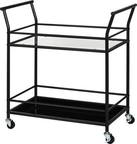 HOMCOM Konyhai Kocsi, Görgős Kocsi, Tálalókocsi 2 Polccal, Oldalsó Kocsi Kerekeken, Tároló Kocsi Konyhához, Fém, Fekete, 75 x 40 x 80 cm | Aosom