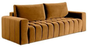 Sárga bársony kinyitható-tárolóhelyes kanapé 247 cm Lazaro – ELTAP