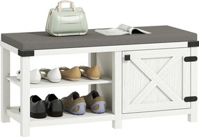 HOMCOM Rusztikus Cipőpad Cipőszervíz Pad Ülőkével Cipőtároló Pad Rekeszekkel 7 Pár Cipőhöz Előszoba Nappali Hálószoba 100x40x48 cm Fehér és Szürke | A