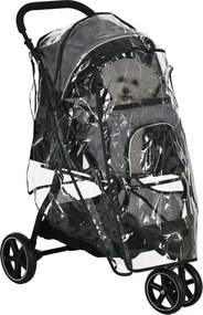 PawHut Kutya Babakocsi Állat Kocsival, Esővédővel, 2 Biztonsági Póráz, Macska Babakocsi Raktározó Kosárral, Összecsukható Kutya Esernyő Kicsi és Minia