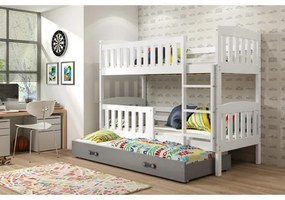 Gyerek emeletes ágy KUBUS kihúzható ággyal 80x190 cm - fehér Szürke