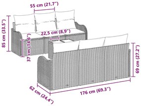 Kerti Kanapé Szett 7 pcs Fekete 55 x 55 x 37 cm Poli rattan
