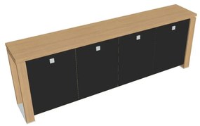 Verno+ alacsony szekrény 260 x 46 x 90 cm, üvegajtó, világos tölgy / fekete