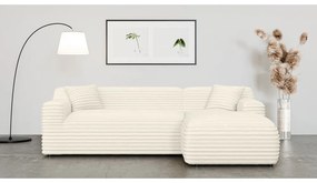 Krémszínű kordbársony sarokkanapé (jobb oldali-heverő résszel) Martin – Ropez