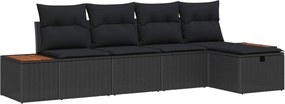 vidaXL Kerti Kanapé Szett párnával 5 pcs Fekete Poli rattan