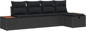 vidaXL Kerti Kanapé Szett párnával 5 pcs Fekete Poli rattan